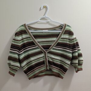 Wilfred Aritzia Cropped Striped Cardigan Merino Wool & Cotton - S - Gilet Rayé